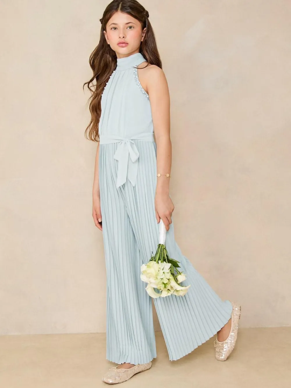 Clearance Lipsy Blue Halter Embellished Occasion Jumpsuit (5-16yrs)