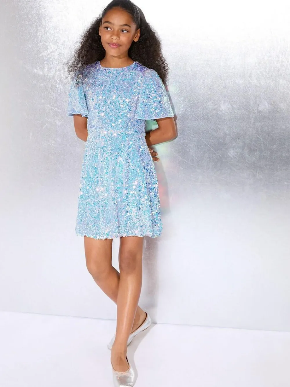 Lipsy Blue Sequin Bubble Hem Party Dress (5-16yrs)^ Occasionwear