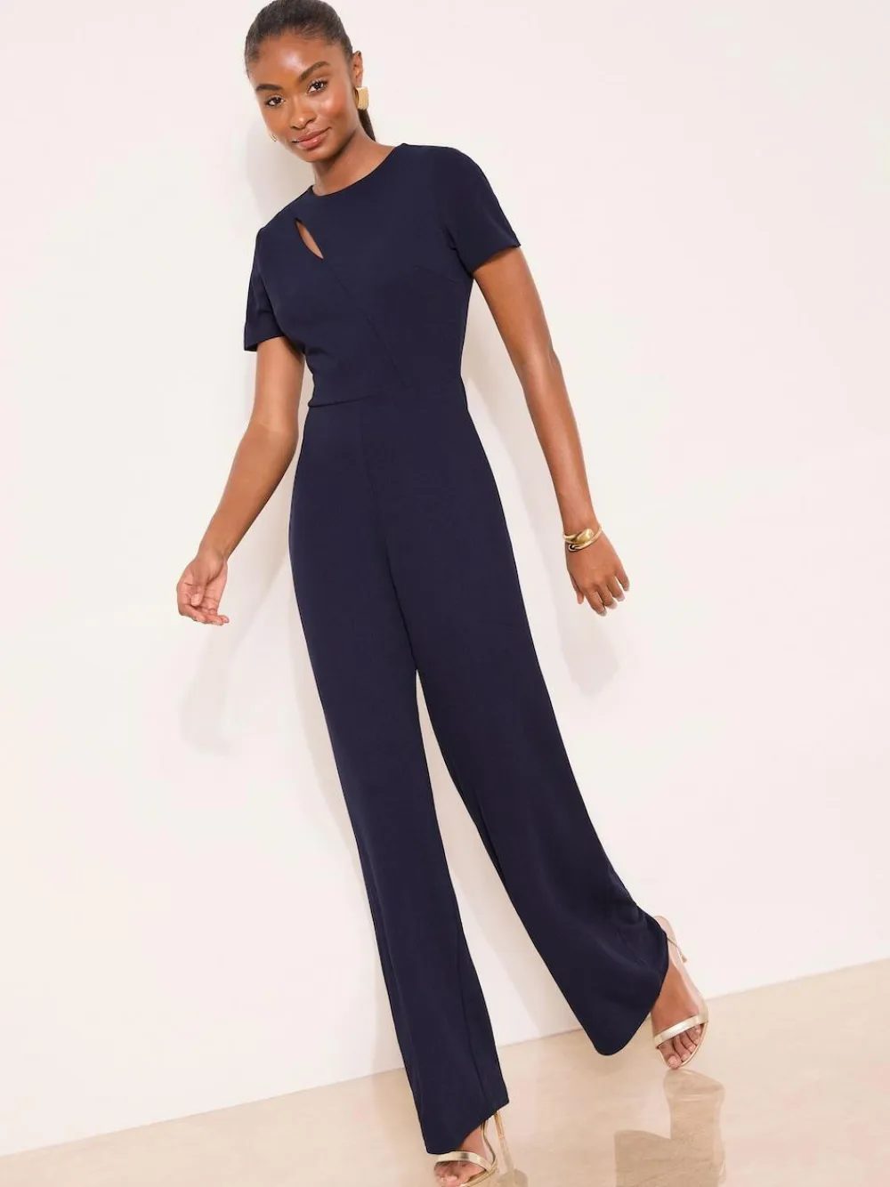 Sale Lipsy Short Sleeve Splice Jumpsuit Blue/Navy