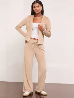 Outlet Lipsy Embroidered Velour Relaxed Wide Leg Joggers Brown