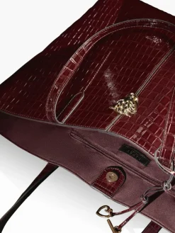 Hot Lipsy Croc Effect Shopper Tote Bag Burgundy Red