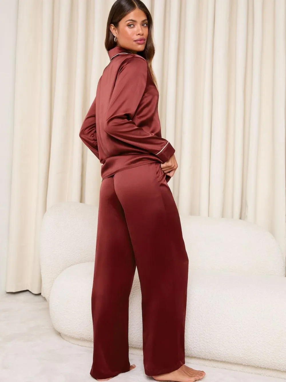 Lipsy Burgundy Red Long Sleeve Printed Satin Pyjamas Set^Women Pyjamas