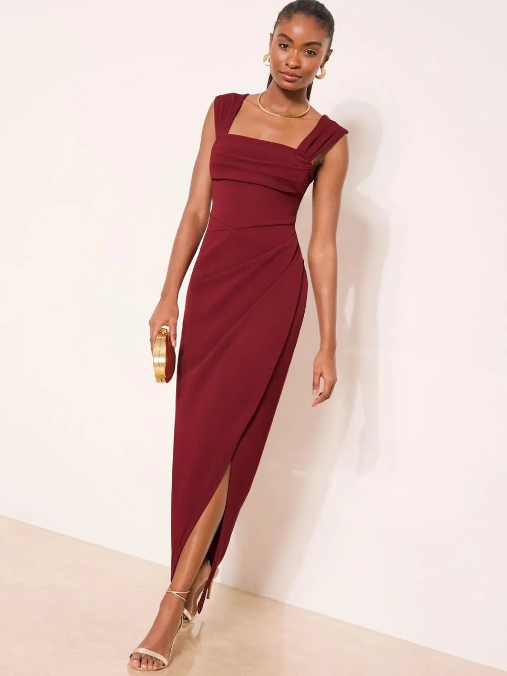 Lipsy Petite Square Neck Short Sleeve Ruched Maxi Dress^Women Dresses