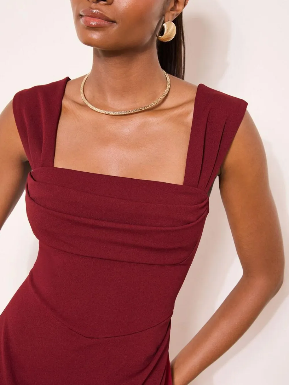 Lipsy Petite Square Neck Short Sleeve Ruched Maxi Dress^Women Dresses