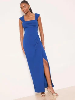 Discount Lipsy Square Neck Short Sleeve Ruched Maxi Dress Cobalt Blue
