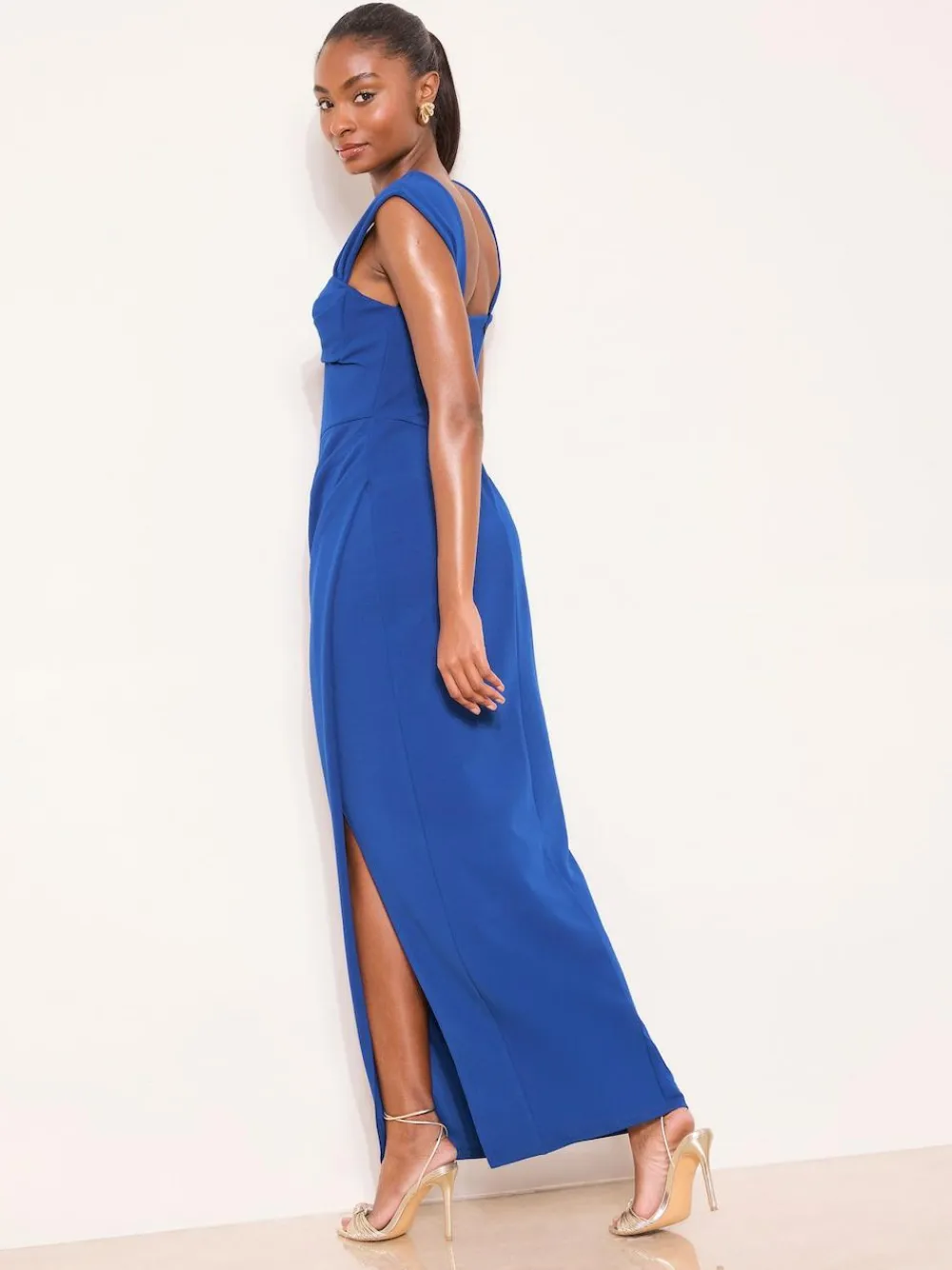 Discount Lipsy Square Neck Short Sleeve Ruched Maxi Dress Cobalt Blue
