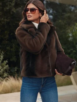 Outlet Lipsy Short Collared Coat Mink Brown