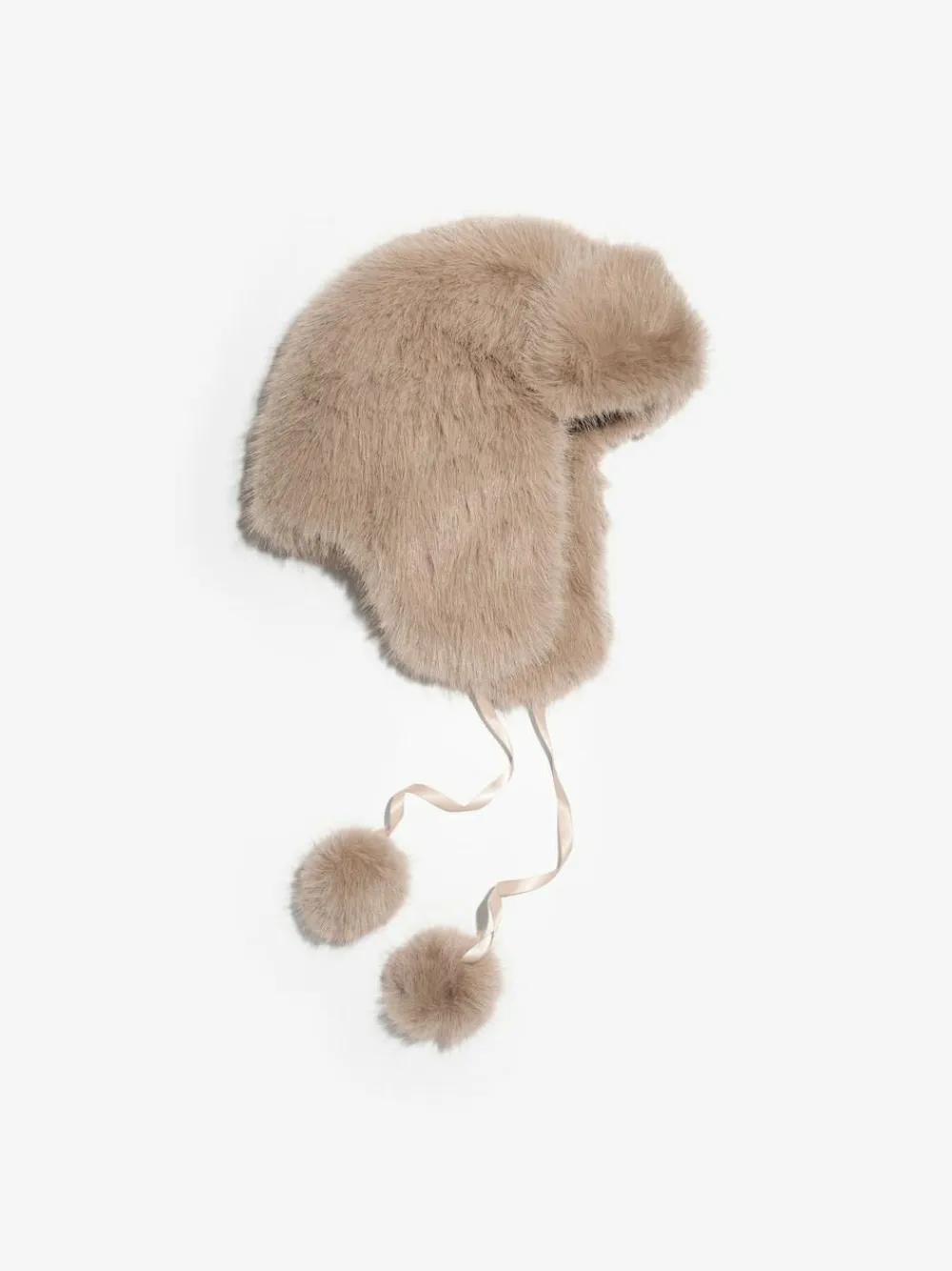 Lipsy Faux Fur Trapper Hat with Poms Neutral