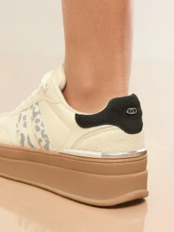Lipsy Off White Leopard Standard Fit Print Side Stripe Chunky Gum Sports Trainers^Women Sneakers