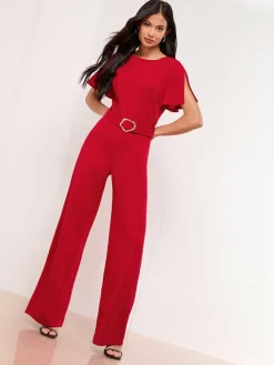 Sale Lipsy Short Sleeve Hardware Jumpsuit Red