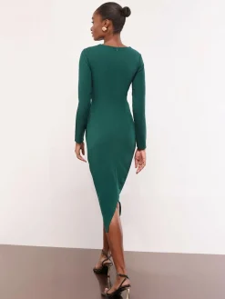 Lipsy Teal Blue Petite Long Sleeve Hardware Detail Bodycon Midi Dress^Women Occasion Dresses|Midi Dresses