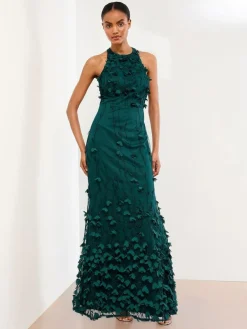 Lipsy Teal Blue Premium Floral 3D Textured Halter Maxi Dress^Women Occasion Dresses|Maxi Dresses
