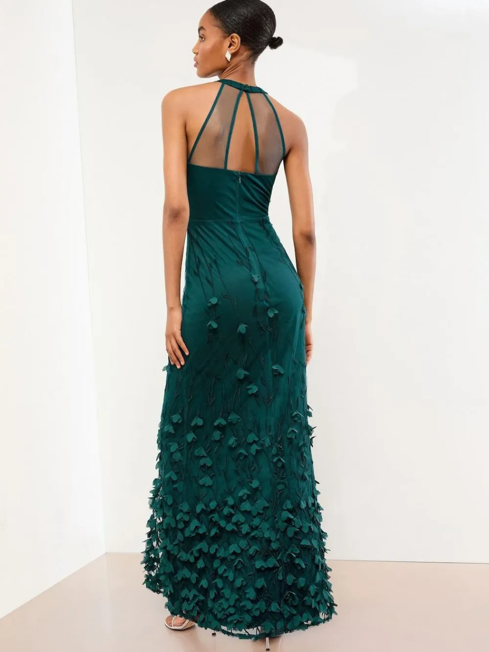 Lipsy Teal Blue Premium Floral 3D Textured Halter Maxi Dress^Women Occasion Dresses|Maxi Dresses