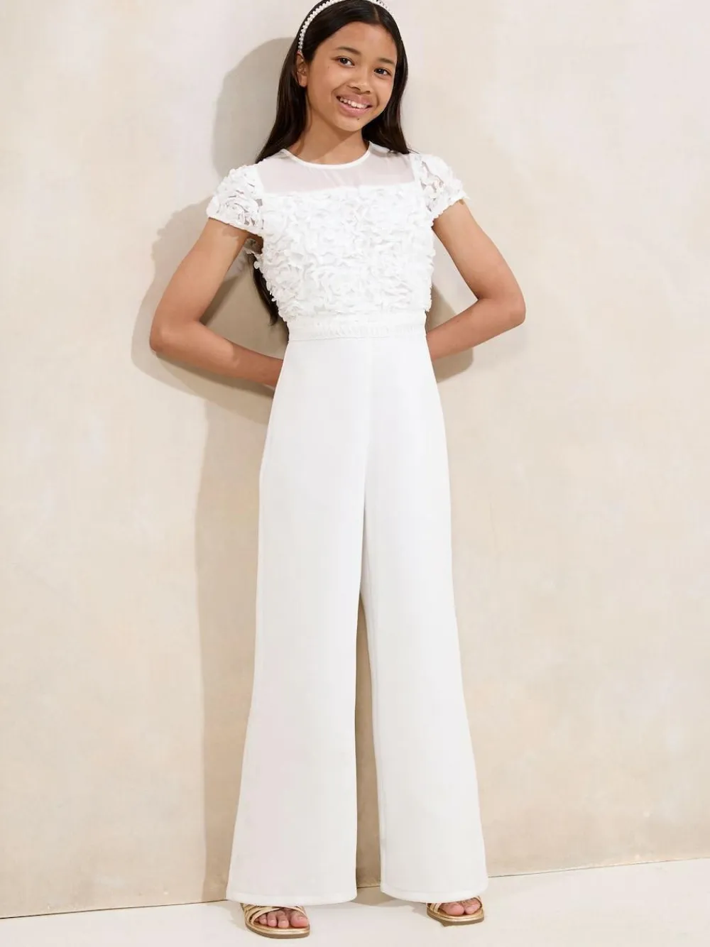 Lipsy White 3D Floral 2-in-1 Occasion Jumpsuit (5-16yrs)^ Occasionwear|Jumpsuits & Playsuits