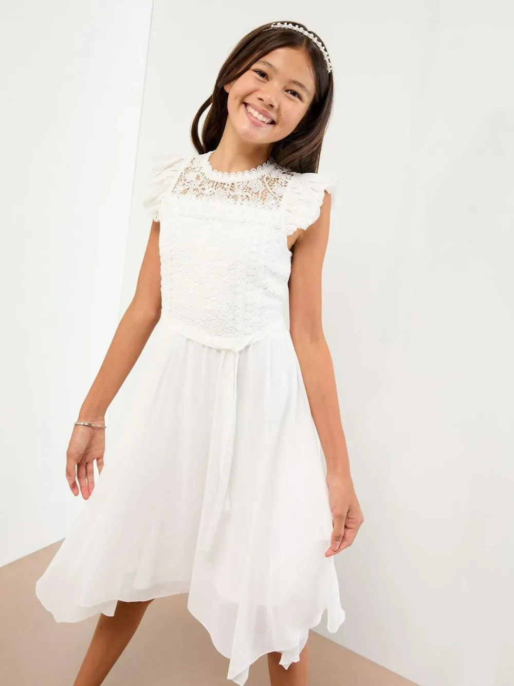 Lipsy Lace Front Flutter Sleeve Occasion Dress (5-16yrs)^ Dresses|Occasionwear