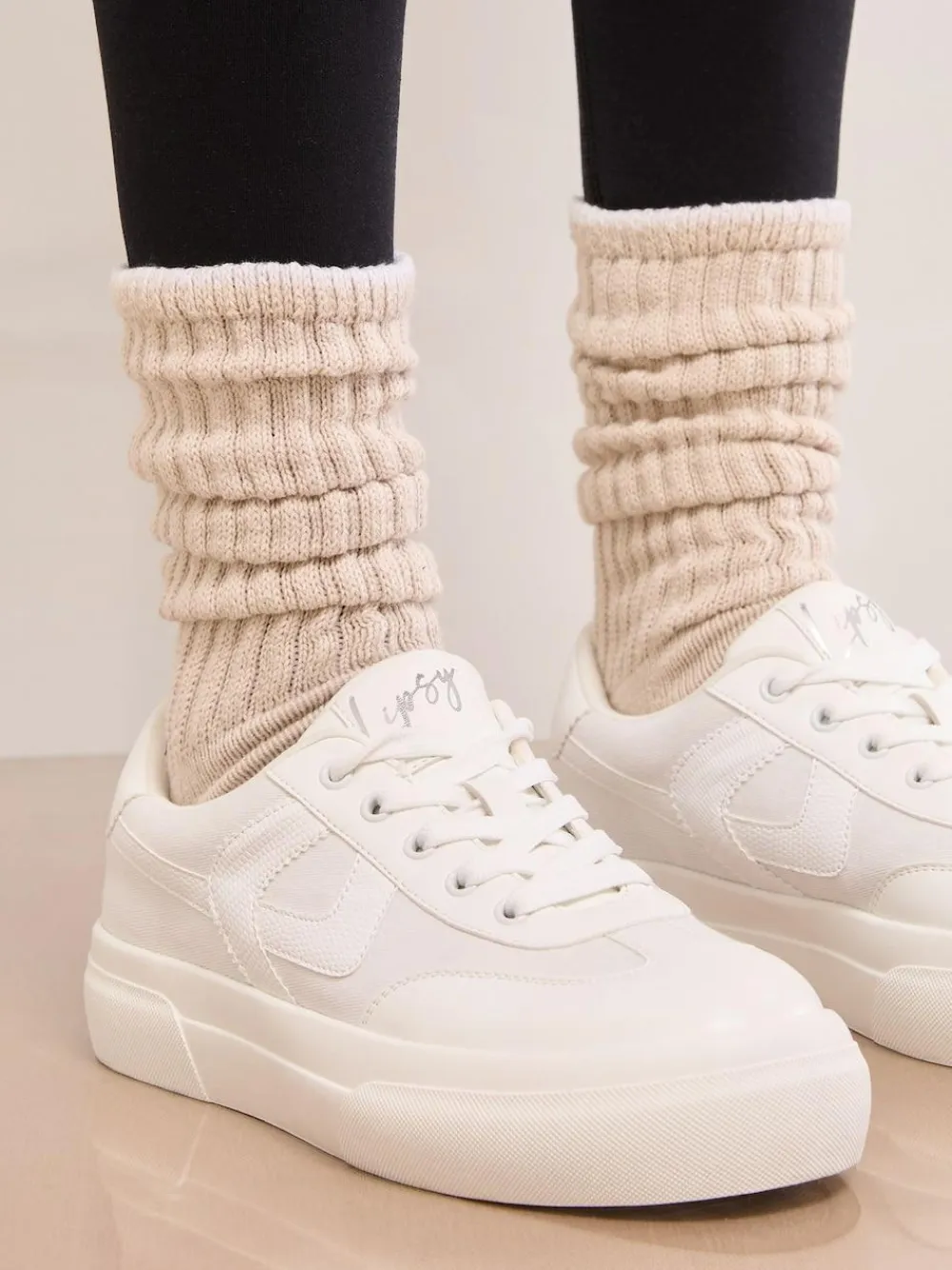 Lipsy White Wide Fit Chunky Canvas Lace Up Sports Trainers^Women Sneakers|Wide Fit & Extra Wide Fit
