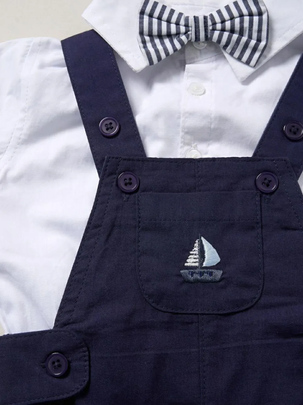 Little Gent 100% Cotton Bodysuit Shirt Dungarees and Bowtie Outfit Set^BOY Dungarees