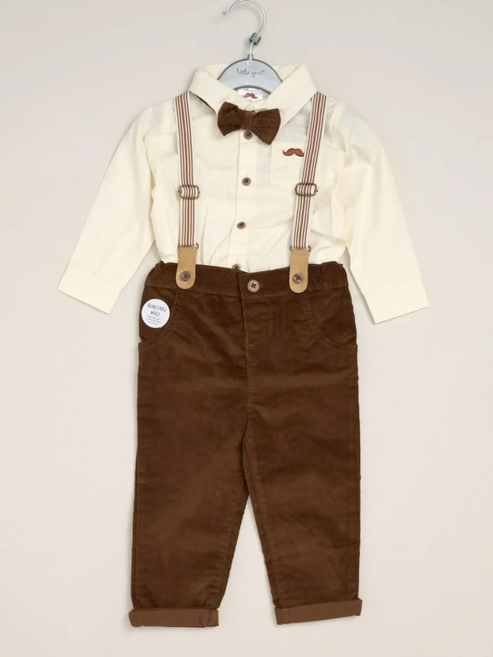 Little Gent Corduroy Bow Tie Mock Shirt and Trousers With Braces Outfit Set^BOY Shirts