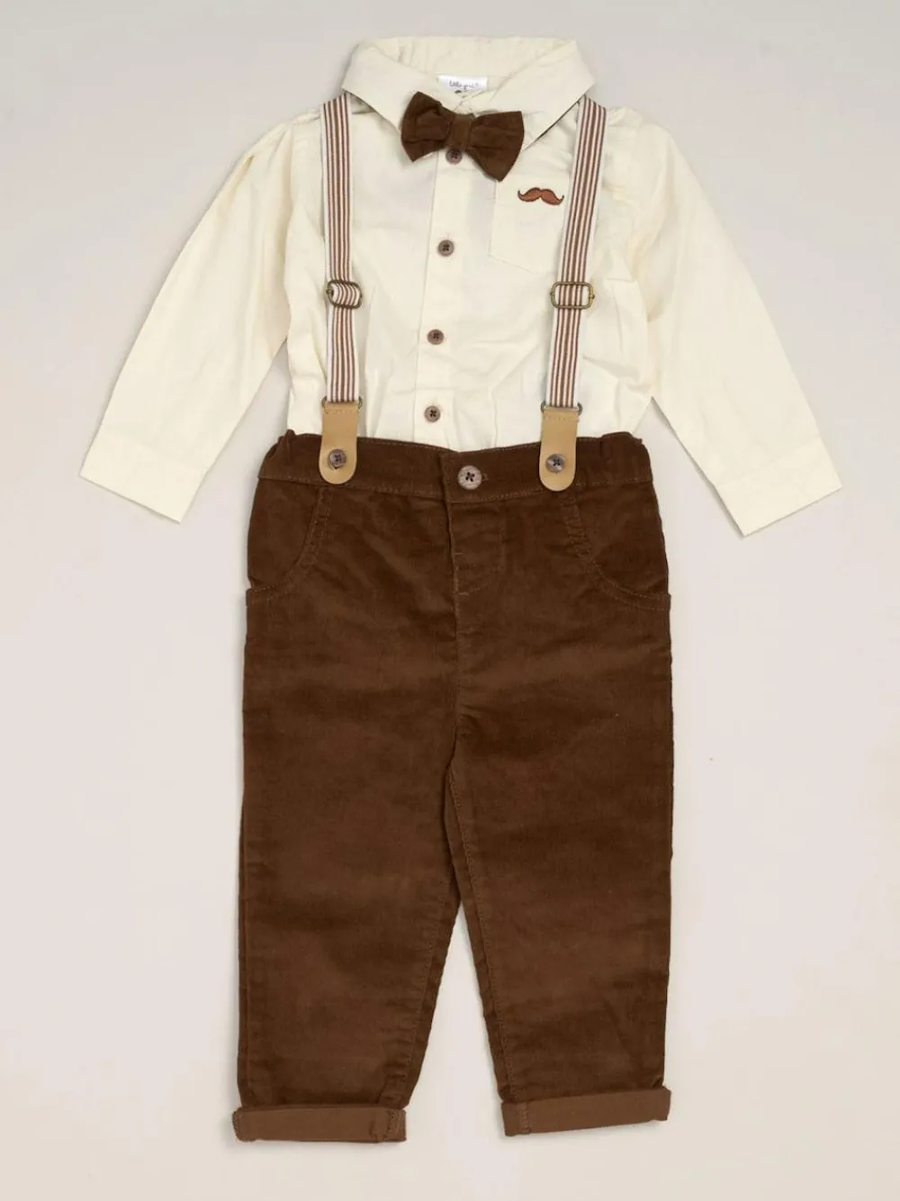 Discount Little Gent Corduroy Bow Tie Mock Shirt and Trousers With Braces Outfit Set