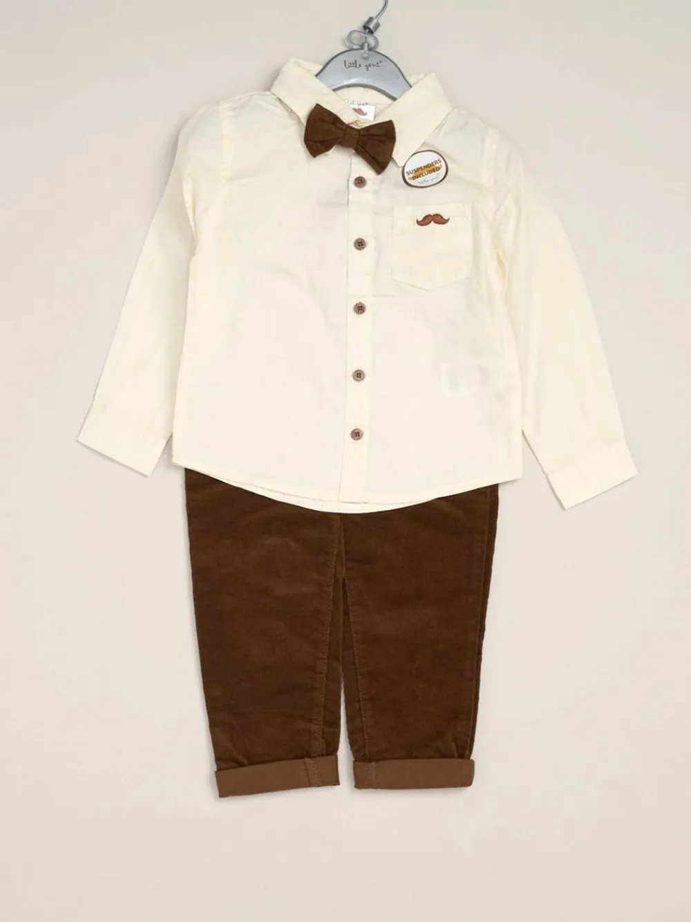 Discount Little Gent Corduroy Bow Tie Mock Shirt and Trousers With Braces Outfit Set