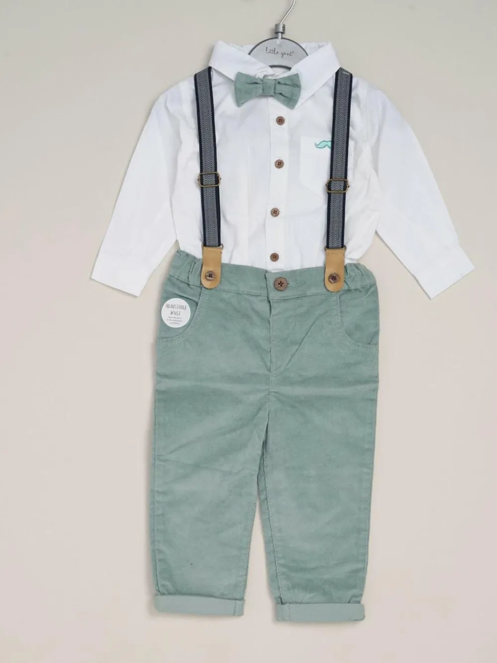 Clearance Little Gent Corduroy Bow Tie Mock Shirt and Trousers With Braces Outfit Set