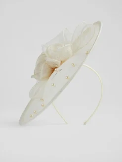 Best LK Bennett White Mesh Pearl Detail Ayla Wide Brim Fascinator Hat
