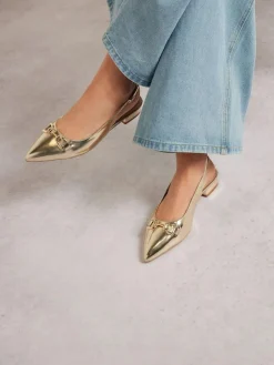 Long Tall Sally Metal Trim Sling Back Shoes^Women Flats