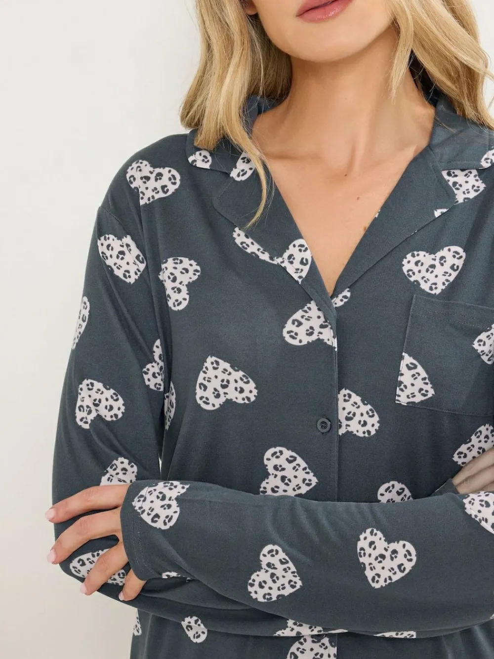 Clearance Long Tall Sally Grey Soft Touch Animal Heart Pyjamas Set