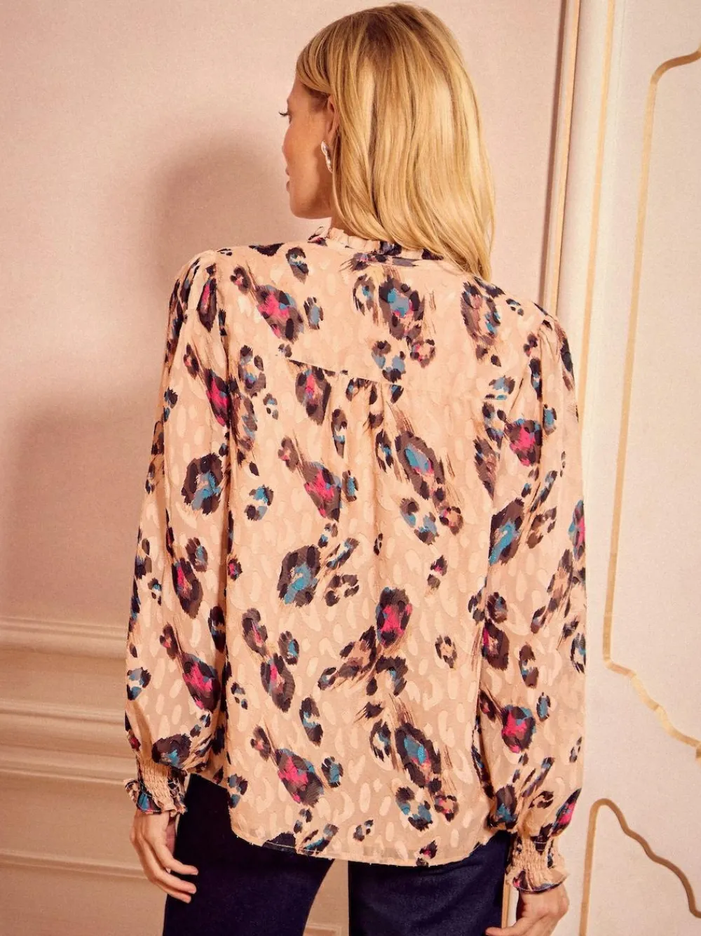Love & Roses Beige Animal Notch Neck Long Sleeve Blouse^Women Tops & T-Shirts|Occasionwear