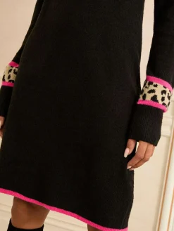 Best Love & Roses Black Animal Heart Petite Cosy Jumper Dress