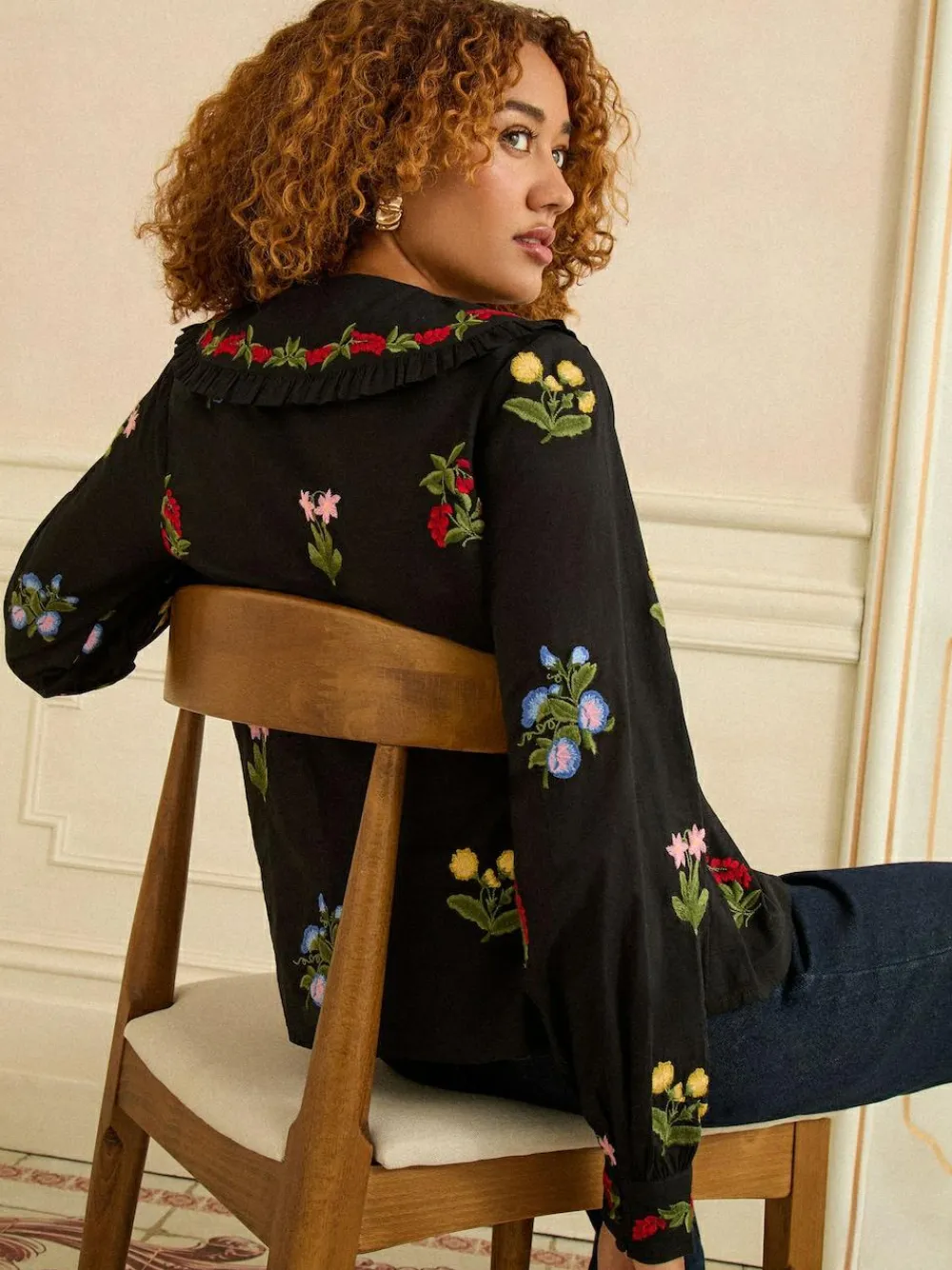 Love & Roses Black Floral Embroidered Collar Blouse^Women Tops & T-Shirts|Blouses & Shirts