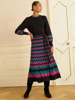 Love & Roses Black Multi Chevron Scallop Knitted Midi Dress^Women Midi Dresses|Knitwear