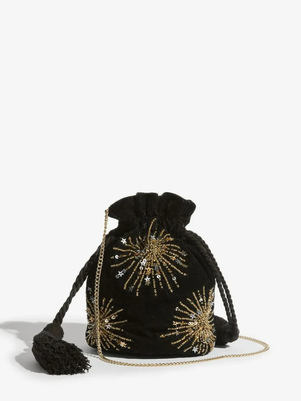 Best Love & Roses Velvet Sequin Embellished Pouch Bag Black