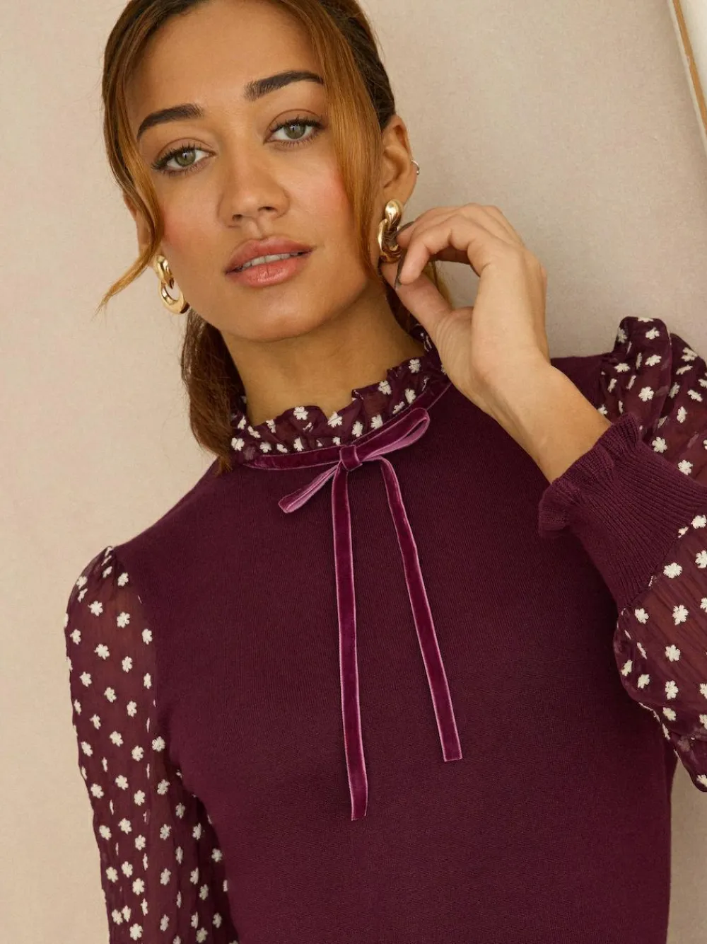 Love & Roses Frill Neck Chiffon Sleeve Knitted Mini Dress^Women Knitwear|Knitwear