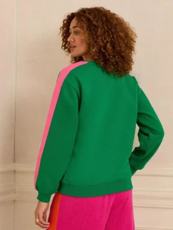 Love & Roses Green Leopard with Pink Stripe Crew Neck Jersey Sweatshirt^Women Nightwear|Hoodies & Sweatshirts