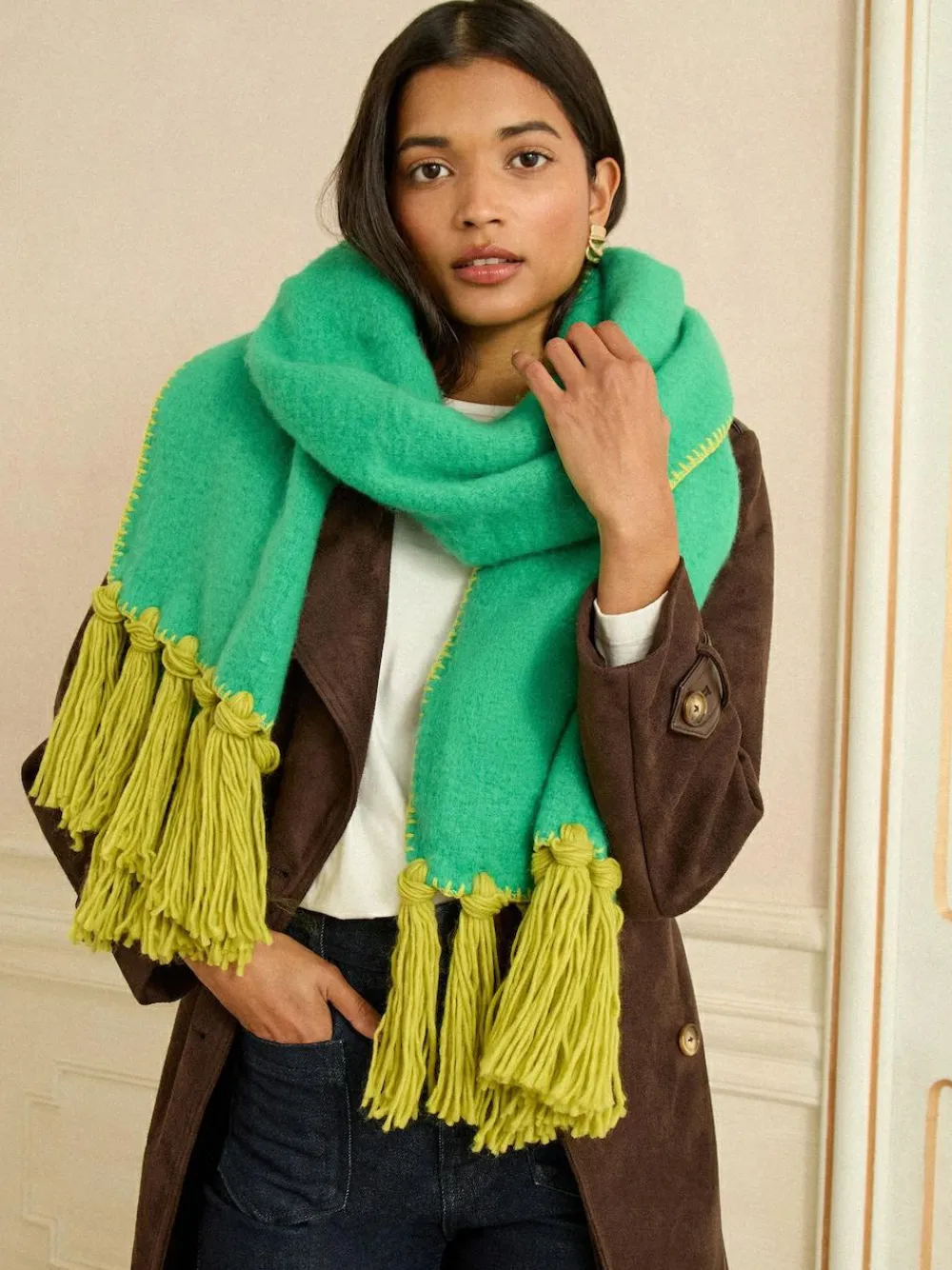 Love & Roses Tassel Cosy Contrast Brushed Scarf^Women Hats, Gloves & Scarves|Hats, Gloves & Scarves