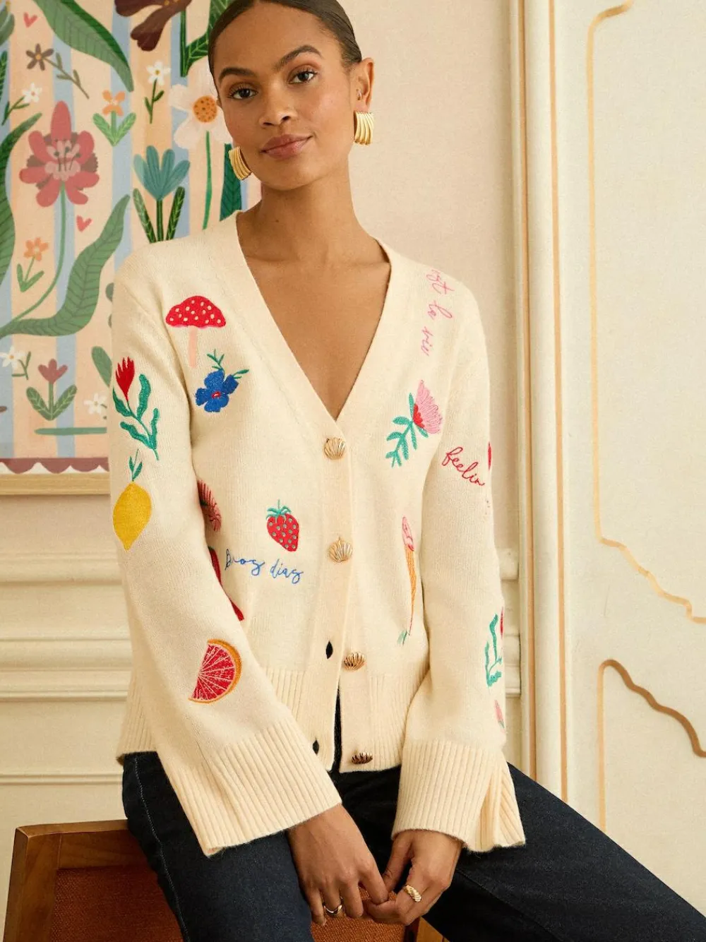 Love & Roses Ivory Embroidered Knitted Cardigan^Women Knitwear|Knitwear