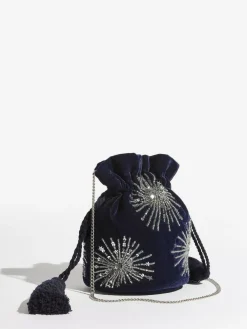 Sale Love & Roses Velvet Sequin Embellished Pouch Bag Navy