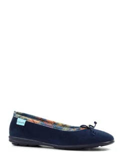 Lunar Blue Bow Tartan Trim Pump Slippers^Women Slippers
