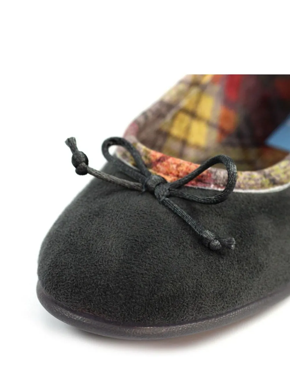 Clearance Lunar Grey Bow Tartan Trim Pump Slippers