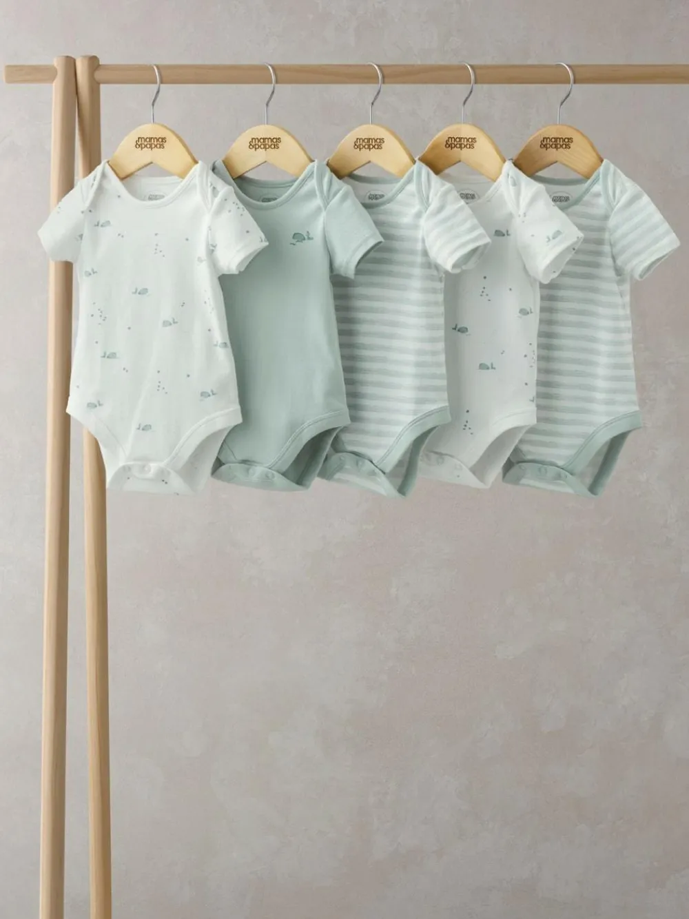 Mamas & Papas Blue 100% Cotton Whale Short Sleeve Bodysuits 5 Pack^BOY Bodysuits & Vests|Vests