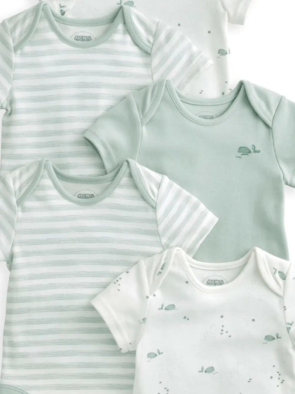 Mamas & Papas Blue 100% Cotton Whale Short Sleeve Bodysuits 5 Pack^BOY Bodysuits & Vests|Vests