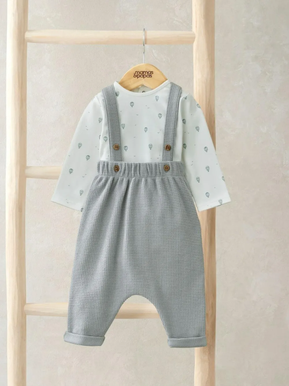 Sale Mamas & Papas Blue Hot Air Balloon Print Bodysuit And Dungaree Set