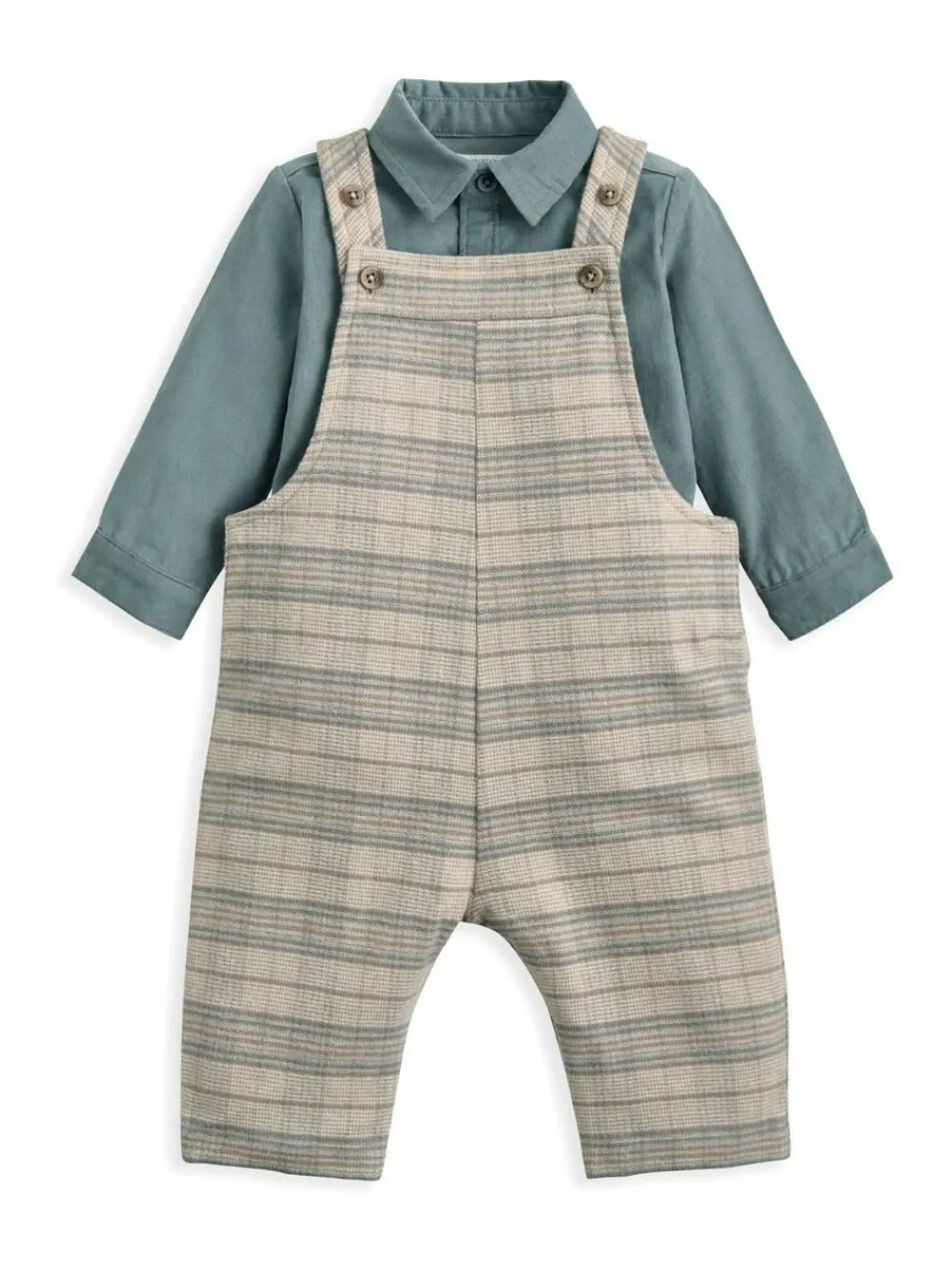 Mamas & Papas Cream Check Dungarees & Striped Shirt Set^BOY Dungarees