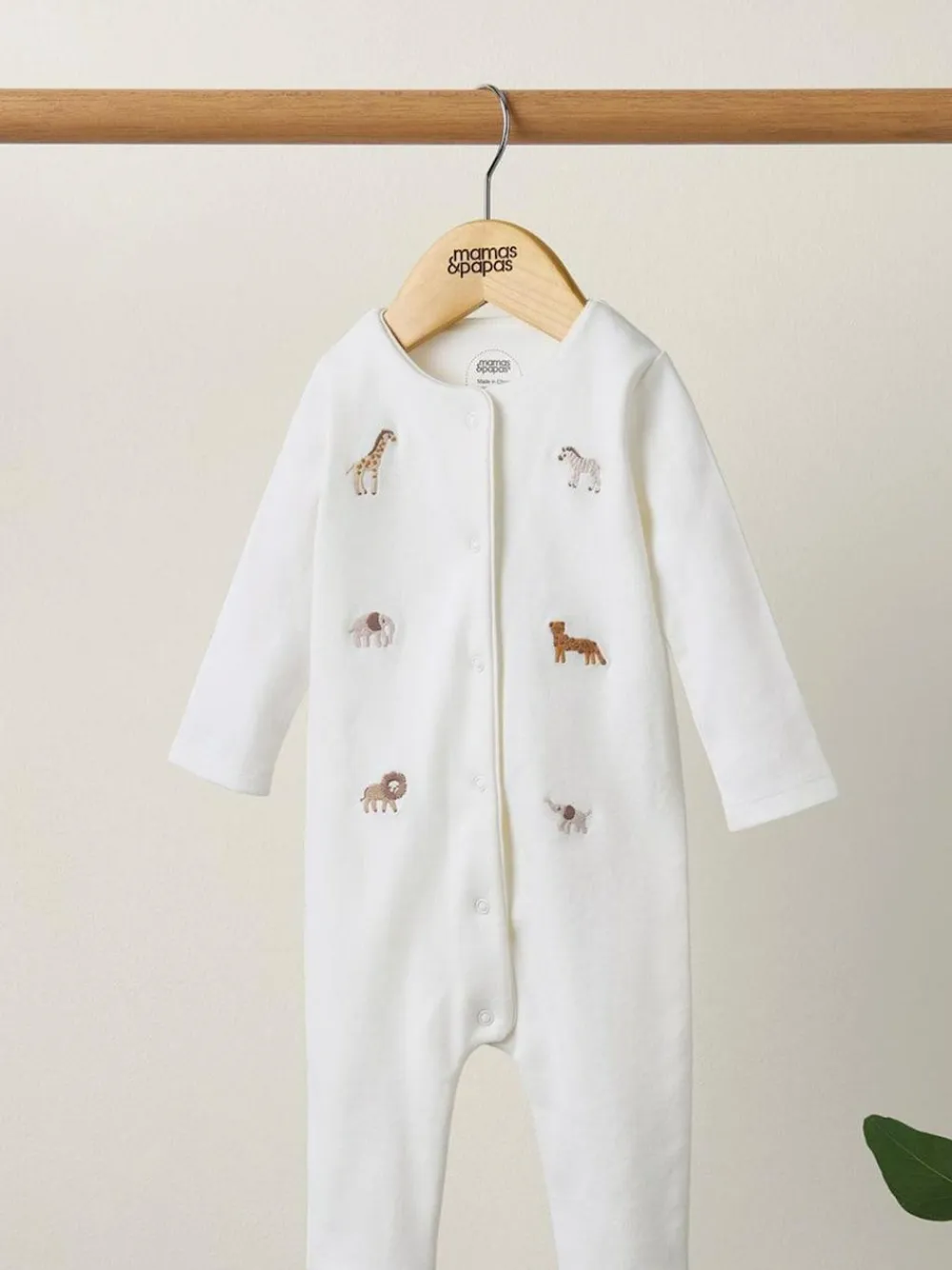 Hot Mamas & Papas Cream Safari Embroidered 100% Cotton Romper