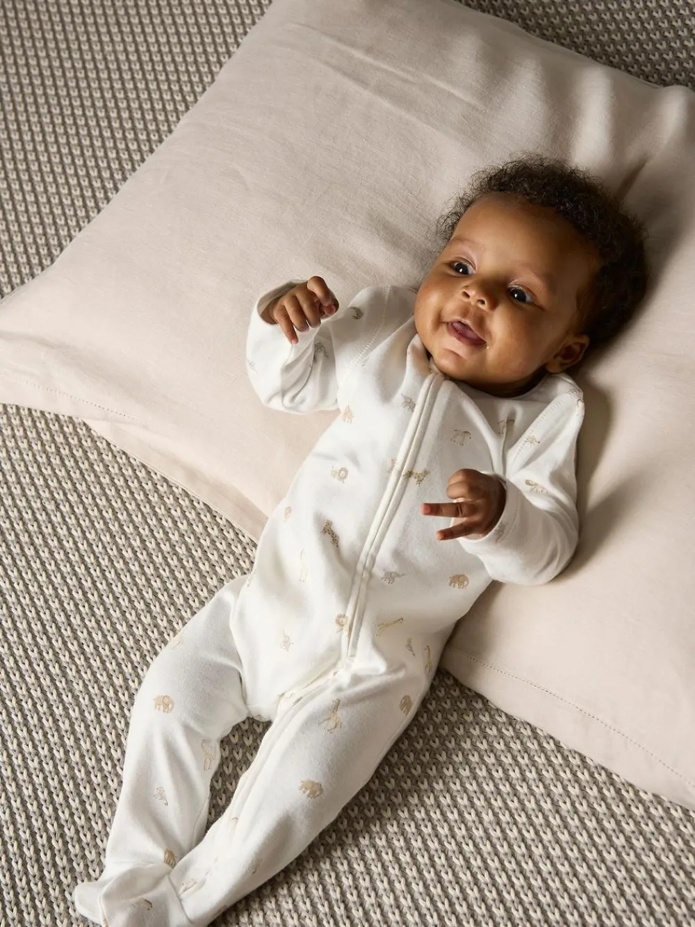Hot Mamas & Papas Cream Safari Embroidered 100% Cotton Romper