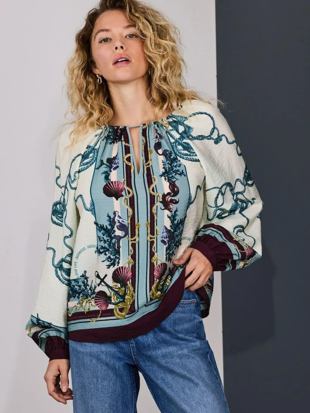 Next Keyhole Detail Relaxed Long Sleeve Blouse^Women Blouses & Shirts