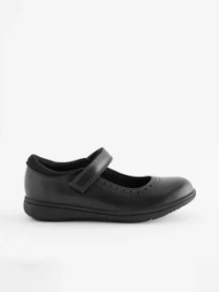 Clearance Next Standard Fit (F) School Leather Brogue Detail Mary Jane Shoes Matt Black