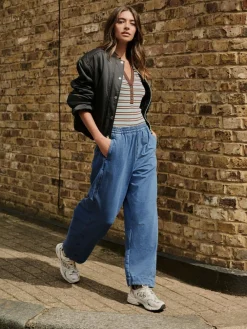 Clearance Next Barrel Leg Denim Jersey Trousers Mid Blue