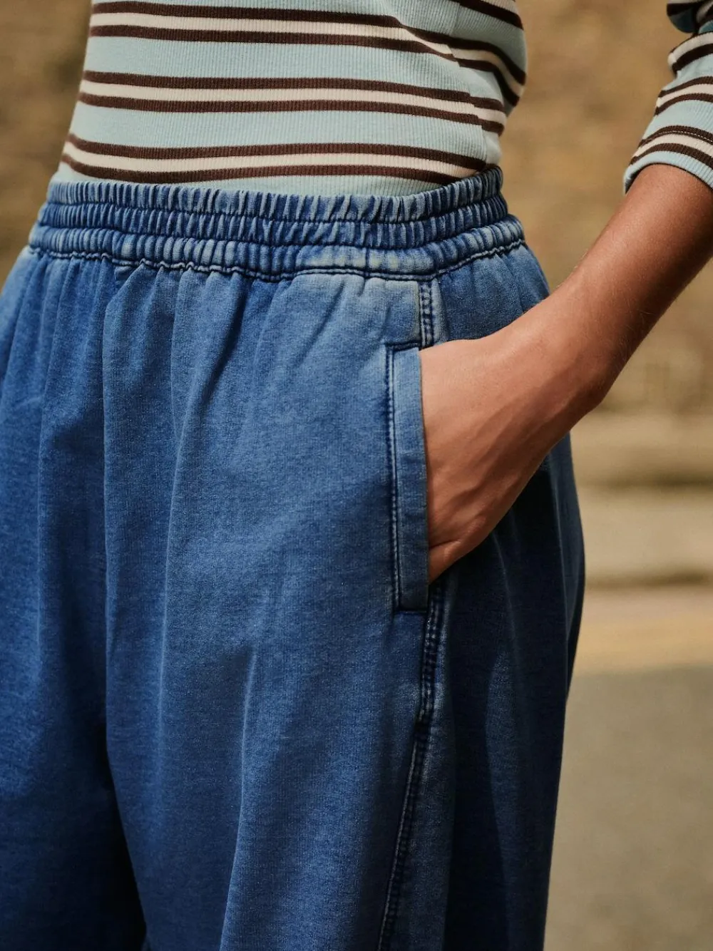 Clearance Next Barrel Leg Denim Jersey Trousers Mid Blue